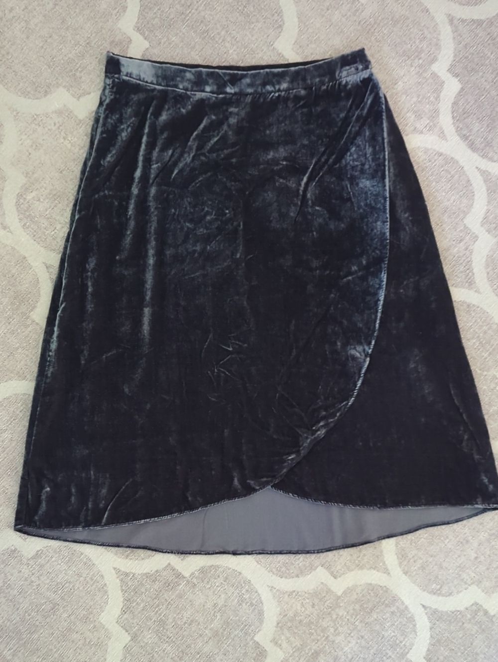 LOFT Black Velvet High-Low Wrap Skirt
